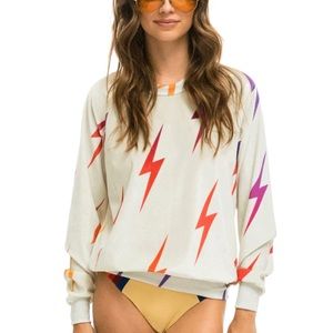 Aviator Nation - VELVET BOLT REPEAT CREW SWEATSHIRT - VINTAGE WHITE - XS